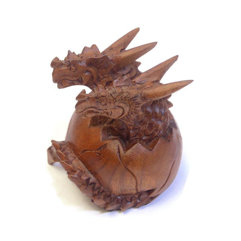 Brave Wings Two Headed Dragon Egg ~ Wooden Sculpture Gift