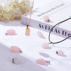 UNICRAFTALE 24pcs Natural Rose Quartz Pendants Gemstone Charms Stone Pendants with Stainless Steel Snap On Bails Nuggets Charms Large Hole Pendant for Jewelry Making for Fortune Tree Decar