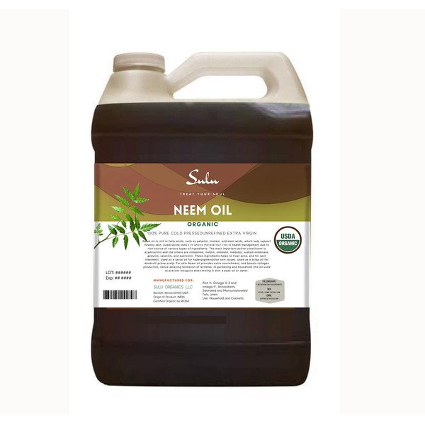 SULU ORGANICS 100% Pure Unrefined Virgin Cold Pressed Neem Oil 1 Gallon (128 FL.OZ)