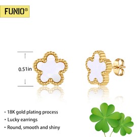 FUNIO 18K Gold Plated Clover Earrings for Women-Van Cleef Four Leaf Flower Lucky Stud Earrings 4 Leaf Dangle Earrings Simple Jewelry Gifts for Women (White)