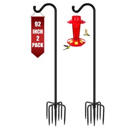 Gtongoko 92 Inch 2 Pack Bird Feeder Poles for Outdoors Heavy Duty, Shepherds Hooks for Outdoor, Hummingbird Feeder Stand, Adjustable Hanger for Plant, Lights, Lanterns Wedding Decor with 7 Prongs Base