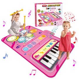 Toys for 1 2 3 4 5 Year Old Girls, 2 in 1 Music Mat Gifts for Girls Kids Toys 1-6 Year Old Girl Boys, Educational Music Toys for 1-6 Year Old Girls Boys, Girls Birthday Presents Xmas Stocking Fillers