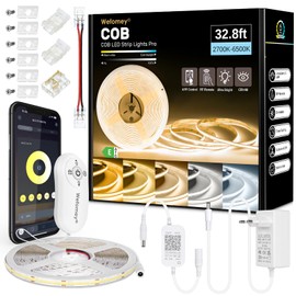COB LED Strip 10 m, App Control, LED Strip Warm White Cool White 2700 K - 6500 K, 24 V Dimmable Flexible LED Strip Set with Remote Control and Power Supply, CRI 92 6080 LEDs for Living Room Stairs