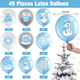 Censen 45 Pieces Snowflake Balloons, Winter Theme Balloons Set, Winter Onederland Balloons, 1st Birthday Balloons for Christmas Baby Shower Birthday Wedding Party Decorations (Blue, Silver, White)