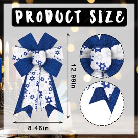Glodecart 2PCS Hanukkah Bow for Wreath, Glitter Blue Star of David Wreath Bow for Hanukkah Party Décor, Chanukah Christmas Wreath Bow for Front Door Indoor Outdoor Wall Tree Topper Supplies Ornament