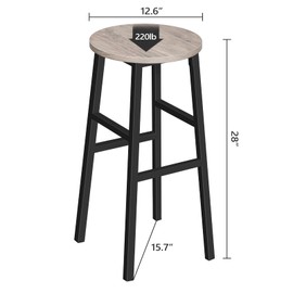 MAHANCRIS Bar Stools, Set of 2 Round Bar Chairs with Footrest, 28 Inch Kitchen Breakfast Bar Stools, Industrial Stools, Easy Assembly, for Dining Room, Kitchen, Greige BAHG02701