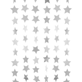 WEVEN Silver Glitter Star Garland Reflective Paper Party Streamers Twinkle Star Banner Backdrop for Wedding Baby Shower Nursery Graduation Party Decoration Supplies, 3" in Diameter, 20 Feet in Total
