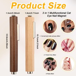 2stk 3-in-1-Katzenaugen-Magnet für Nägel, Multifunktional Katzenauge Nagel Magnet 3D-Katzenaugen-Magnetstäbe für den Heim-DIY-Salon Studio-Nagelkunst-Design-Tools (Rund und Sechseckig)
