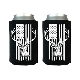 Rogue River Tactical USA Tattered Flag Hunting Collapsible Can Bottle Beverage Cooler Sleeves 2 Pack United States of American Buck