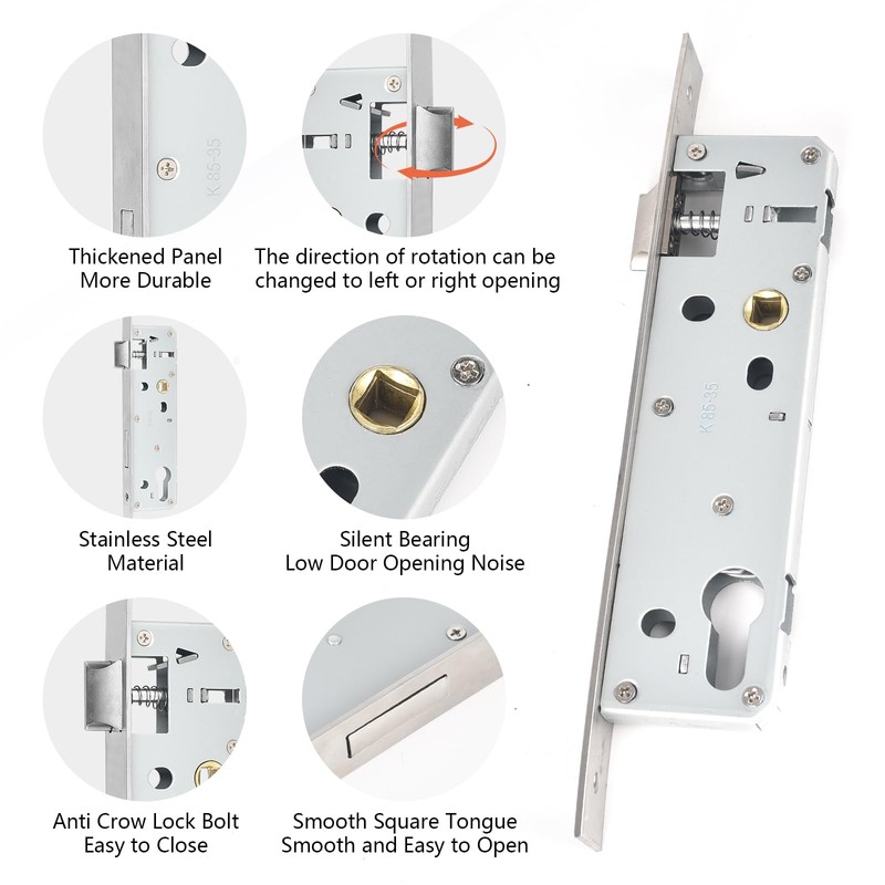 Stainless Steel Mortice Sash Lock, 85MM Center 35MM Backset Door