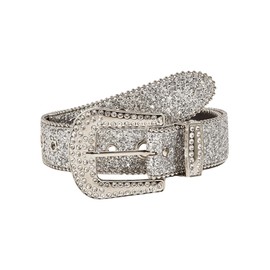 GORGLITTER Women's Rhinestone Cowgirl Belts Bling Western Leather Belt for Jeans Pants, Silver, suit waist size:33.5-37.4"