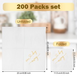 Crtiin 200 Pcs One Day Away Rehearsal Dinner Cocktail Napkins One Day Away Party Supplies Rehearsal Dinner Decorations Bulk Disposable Paper for Rehearsal Dinner Wedding Beverage, 4.5 x 4.5 Inch Gold