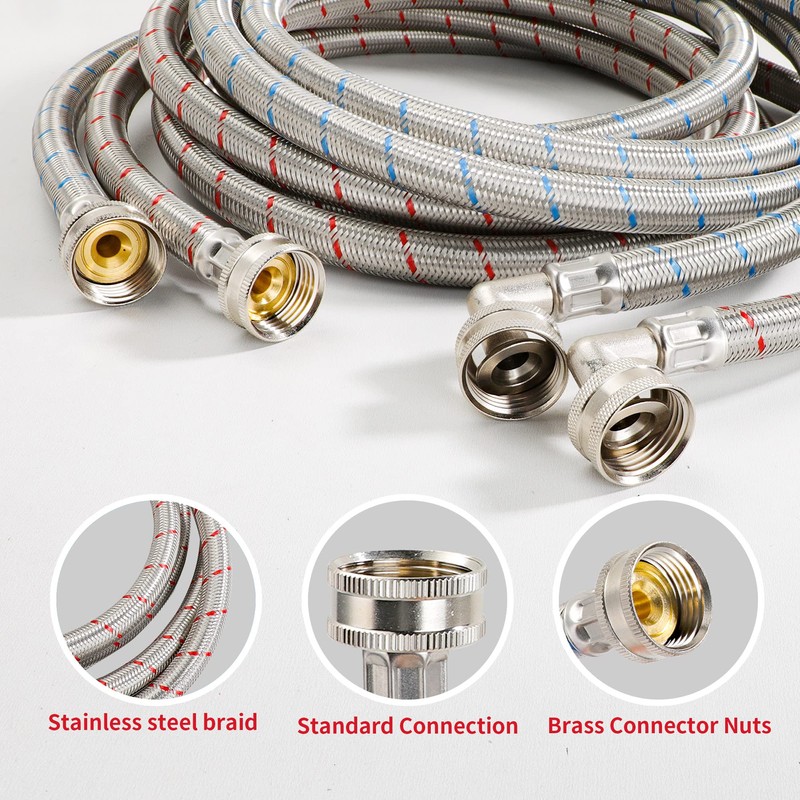 2 Pack 12 FT Washing Machine Hoses with 90 Degree