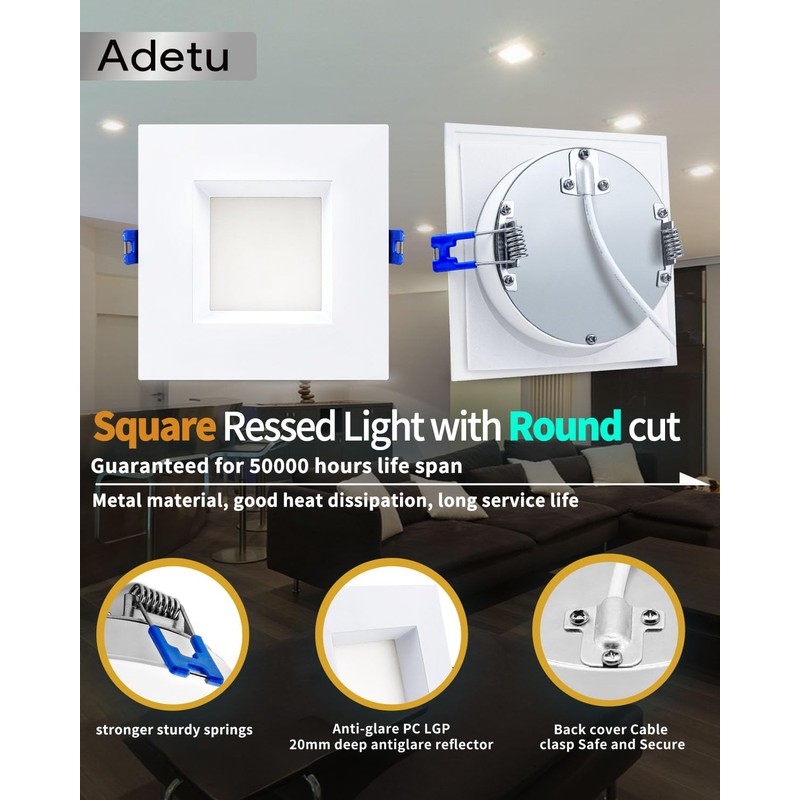Adetu 4 Inch Anti-Glare LED Downlight,Dimmable Ceiling Light with 5CCT