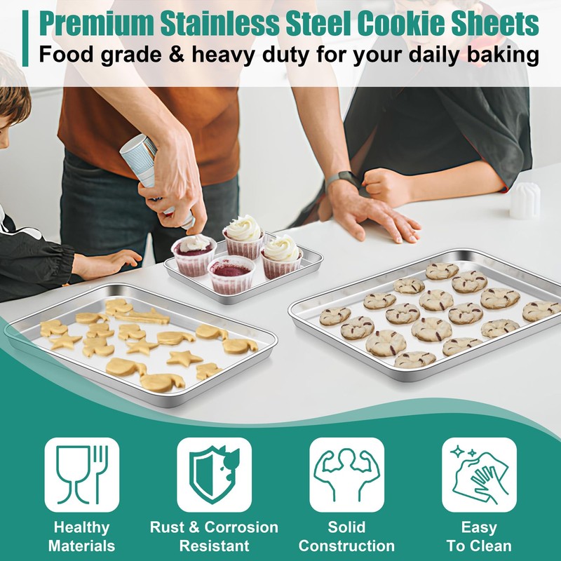 TeamFar Baking Sheet Set of 3, 16/12.5/9.3 Inch Stainless Steel