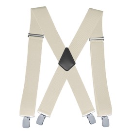Linemoon Suspenders for Men Heavy Duty, 2 Inch Wide Adjustable Elastic X Back Suspender Ivory