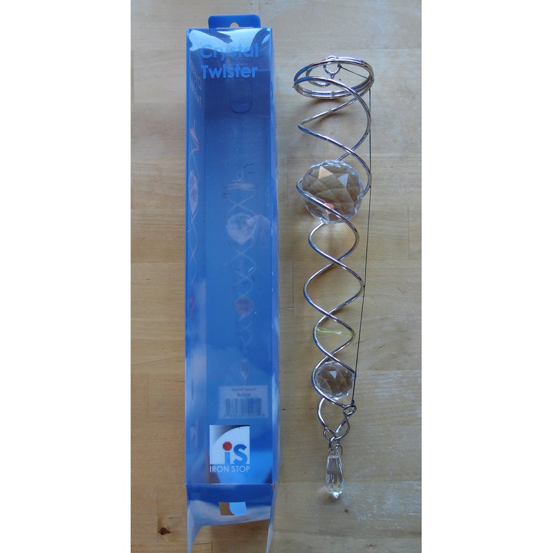 Iron Stop 34cm SILVER Spiral Twister with CLEAR Crystal. Wind