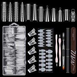 ANGNYA Dual Nail Forms Set 12 Styles 12 Sizes Nail Extension Nail Gel Shapes Nail Shape Set 144 Pieces Nail Forms with Dual-Ended Nail Brush for Polygel Extension Manicure Nail Art