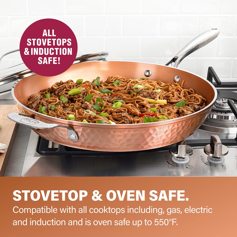 Gotham Steel Hammered Copper 14 Inch Non Stick Frying Pan