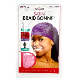 DONNA SATIN BRAID BONNET 1PC Satin Bonnet for Sleeping Shower Cap for Women, Sleep Cap for Women with Long Braids, Long Twist, Long Ponytails PINK