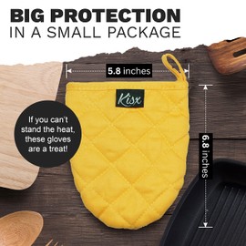Oven Mitts Heat Resistant - Yellow Mini Silicone Gloves & Pot Holders Set for Kitchen
