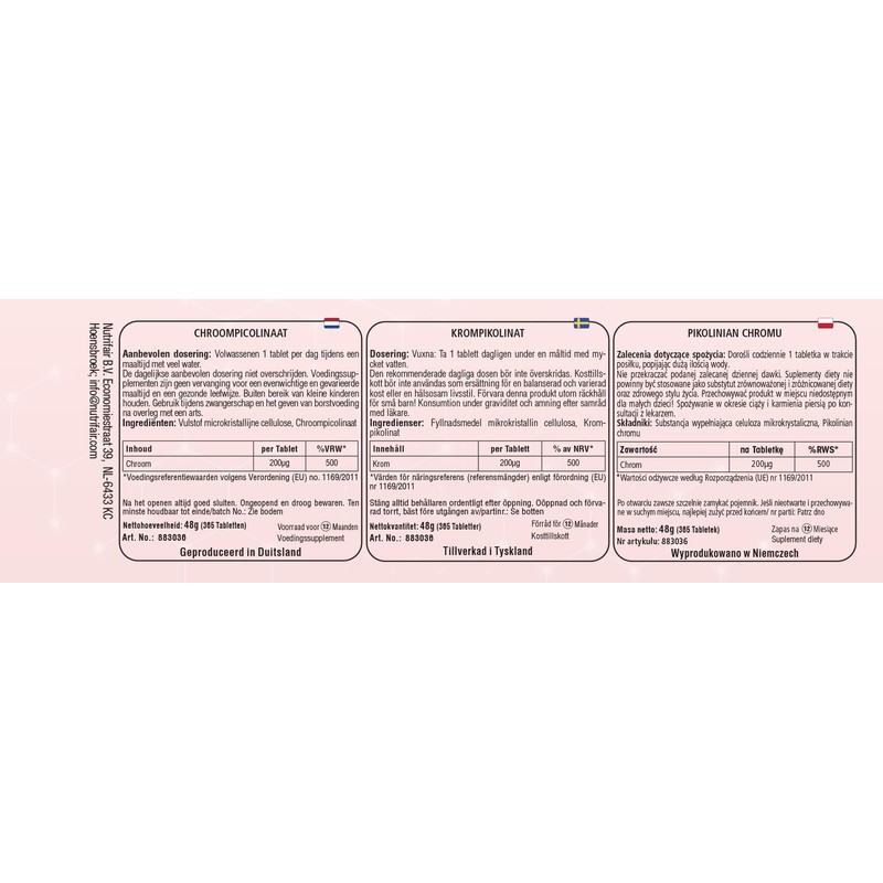Chrompicolinat 200μg - 365 Tabletten - *normaler Blutzuckerspiegel - Hochdosiert