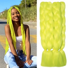 ItsUHair Yellow Braiding Hair Neon Kanekalon Jumbo Braiding Hair Knotless 24inch 5Pcs Florescent Synthetic Hair Glow in the Dark Braiding Hair