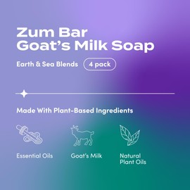 Indigo Wild Zum Bar Goat's Milk Soap - Earth and Sea Blends - Frankincense and Myrrh, Sea Salt, Patchouli-Orange, Cedar - 3 oz (4 Pack)