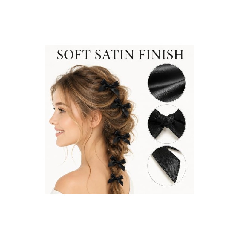 30-Pack Mini Satin Bow Hair Clips, Classic Black, Alligator Clips