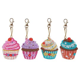 Set of 4 Diamond Art Key Holder Kit, Cupcake Shape, Handmade, Keychain, DIY Dedicated Tool, Sparkle, Cute, Decorative, Bag Charm, Pendant Kit, Interior Goods, Crafts,
