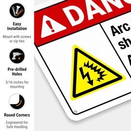 Arc Flash and Shock Hazard Appropriate PPE Required Sign, ANSI Danger Sign, (SI-5208) 10x7 Inches, Rust Free .040 Aluminum, Fade Resistant, Indoor/Outdoor Use, Made in USA