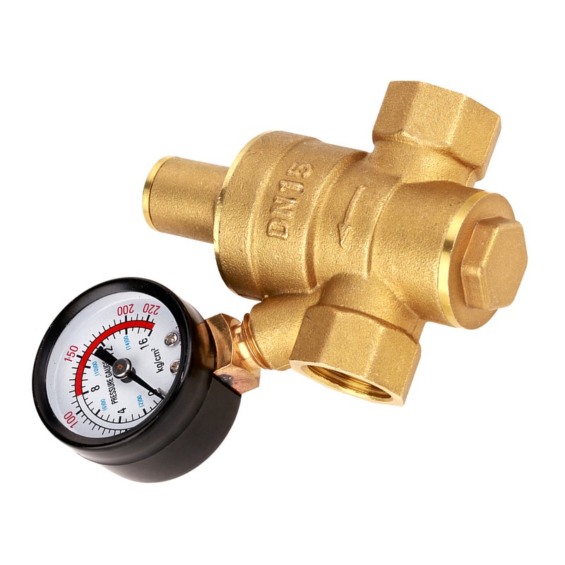 DN15 Brass Adjustable Water Pressure Regulator Reducer With Gauge Meter