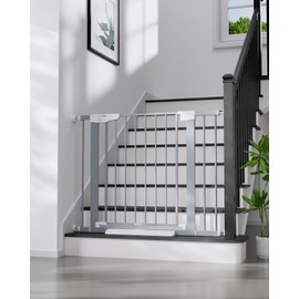 Cumbor 29.7"-40.6" Baby Gate for Stairs, Mom's Choice Awards Winner-Dog Gates for Doorways, Pressure Mounted Auto-Close Pet Gates for Dogs Indoor, Safety Child Gate with Easy Walk Thru Door, Gray