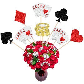 12PCS Casino Poker Theme Centerpiece Sticks Poker Game Chips Player Las Vegas Casino Table Flower Centerpieces Casino Poker Floral Decorations for Las Vegas Casino Night Poker Theme Party Supplies