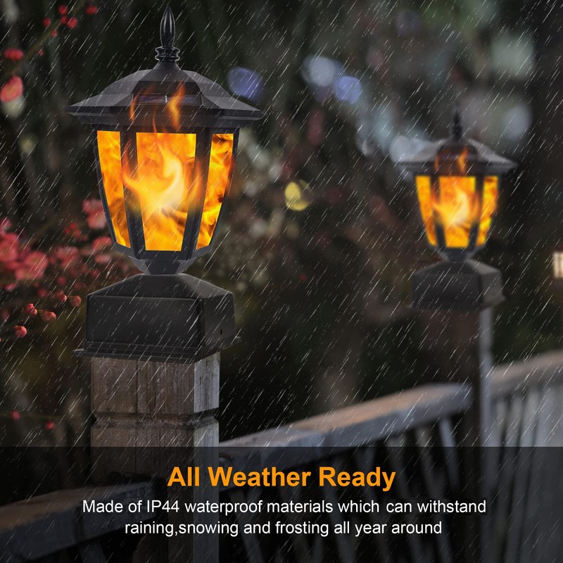 Dynaming Solar Flame Post Lights Outdoor, Solar Powered Lamps Fence
