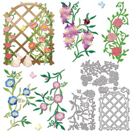 GLOBLELAND Flowers Vines Cutting Dies for Card Making Trellis Window Metal Die Cuts Rose Morning Glory Wisteria Florals Die Cut Dies for DIY Embossing Scrapbooking Paper Crafts Decor