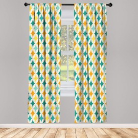 Ambesonne Geometric Window Curtains, Abstract Colorful Pattern Circular and Diamond Shaped Cubic Print, Lightweight Decorative 2-Panel Set & Rod Pocket, Pair of - 28" x 95", Blue Yellow