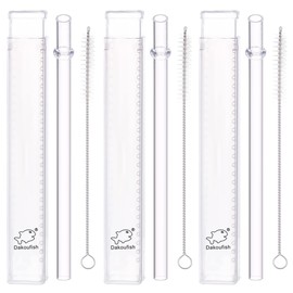 Dakoufish 13 inch Reusable Tritan Plastic straws with Collapsible Storage Box & Cleaning brush for 32oz-100oz Jars/Tumblers,Pack of 3sets