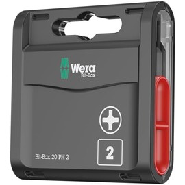 Wera Bit-Box 20 H PH2 Extra Hard bits for drill/drivers, 25mm, 20pc pack, 05057750001 , Black