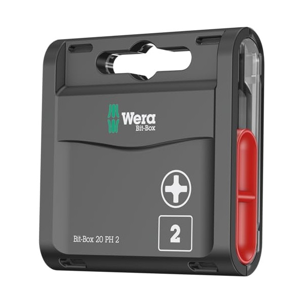 Wera Bit-Box 20 H PH2 Extra Hard bits for drill/drivers, 25mm, 20pc pack, 05057750001 , Black