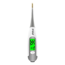 reer ExpressTemp Pro Digital Fever Thermometer, Measuring Time 10 Seconds, Gold-Plated Flexible Tip, Illuminated Display, for Baby and Toddler 98122