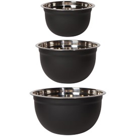 Now Designs Matte Coated Steel Mixing Bowls, Black, 5 qt, 3 qt, 1.5qt, D7xH3.57 / D9xH4.75 / D10.25xH5in, Set of 3