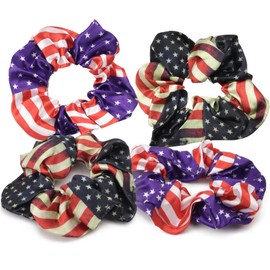 American Flag Scrunchies, Festive 4th of July Hair Ties, Patriotic Elastics for Women, One Size Fits Most (Pack of 4)