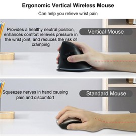 Ergonomic Bluetooth Wireless Vertical Mouse, 3 Device Connection (BT1/BT2 + 2.4G USB), RGB 3200 DPI Type C Rechargeable Portable Cordless Optical Mice Reduce Wrist/Hand Strain for PC Computer Laptop