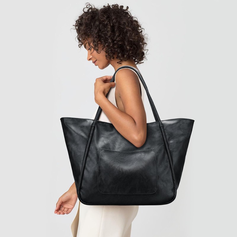 KKXIU Large Tote Bag for Women with Zipper Work Leather