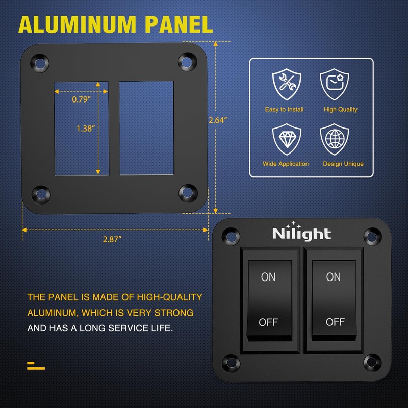 Nilight 2 Gang ON-Off Switch Panel 4 PIN DPST Toggle