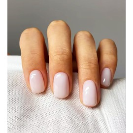 Light Pink Press on Nails Short Square Fake Nails Full Cover False Nails with Design Solid Color Acrylic Nails Cute Glossy Artificial Nails Stick on Nails for Women DIY Manicure 24 Pieces