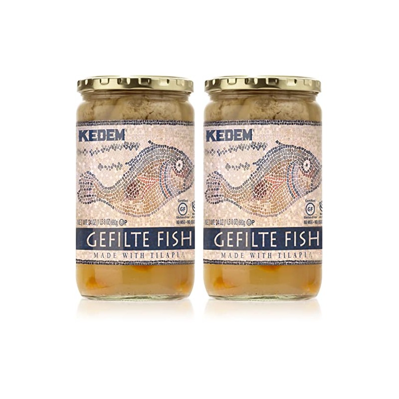 Kedem Tilapia Gefilte Fish 24oz (2 Pack), All Natural, Gluten