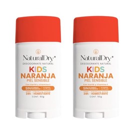 Naturaldry - 2 desodorantes infantiles Kids SIN BICARBONATO DE SODIO unisex Natural ideales para pieles sensibles - No obstruye los poros - SIN ALUMINIO - Sin parabenos - Aroma Naranja para niños y niñas - En Barra