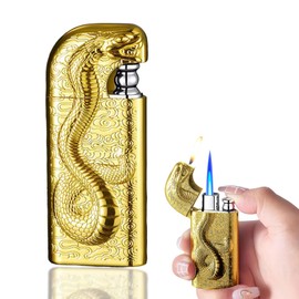 SMTSEC Torch Lighter, Lighters for Men, Windproof Lighter, Fancy Lighter, Funny Lighters, Relief Serpent Design Magic Dual Flame Lighter, Cool Jet Flame Butane Lighter, Gift for Men (Gold)